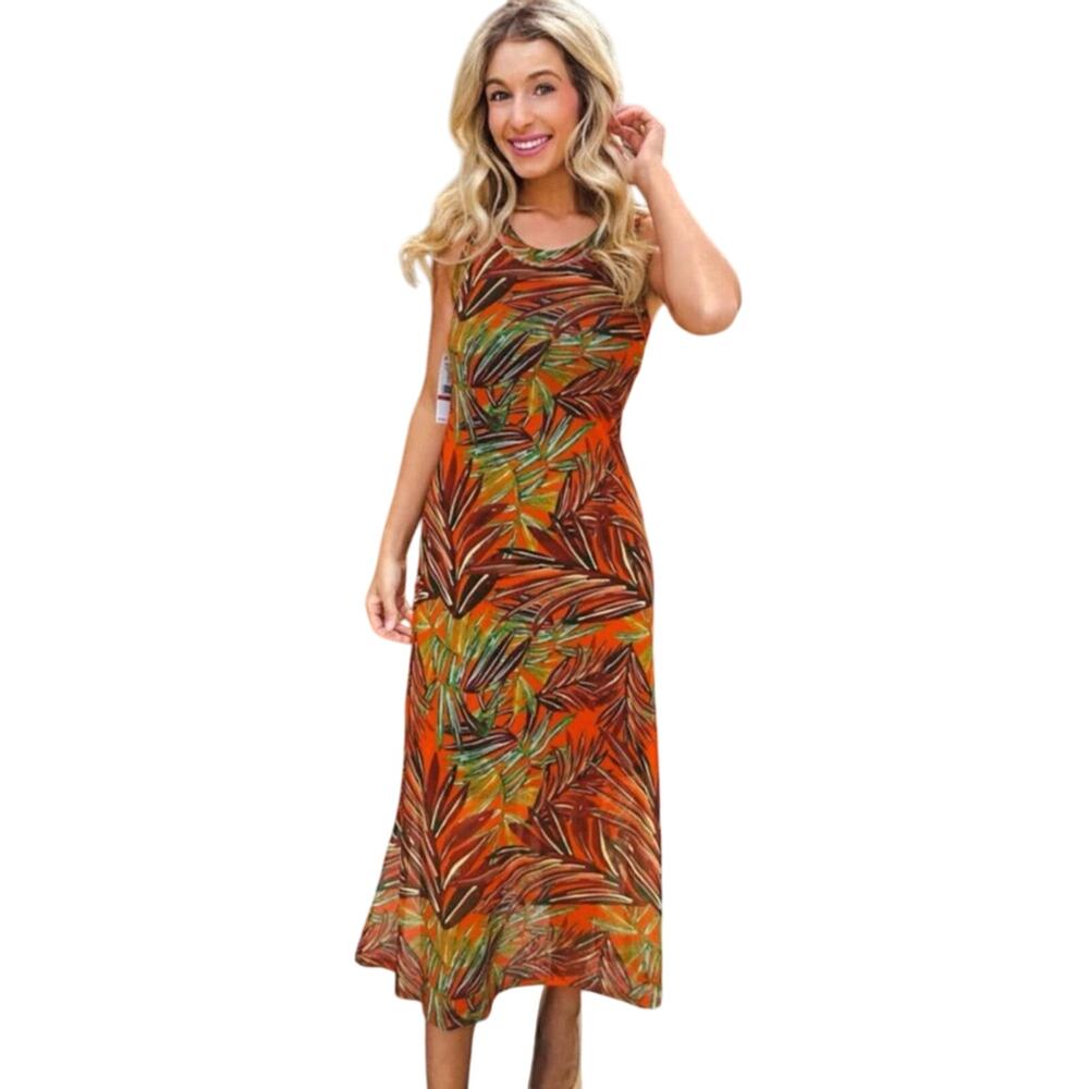 Karen Kane $138 Printed Mesh Scoop Neck Sleeveless Midi Sheath Dress L 10/12